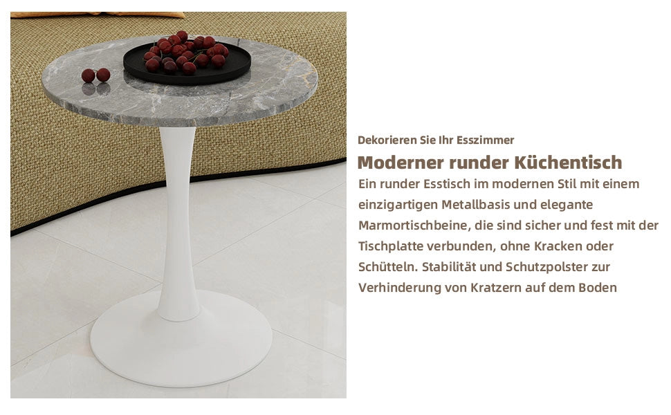 Tavolino rotondo da caffè in marmo artificiale 77;5 cm; bianco antico e grigio
