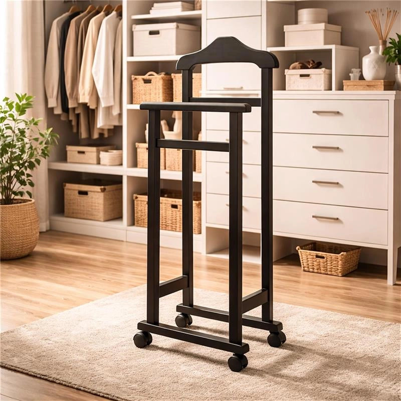 INDOSSATORE APPENDIABITI DA CAMERA IN LEGNO DI FAGGIO NERO 44 X 25 X 98 H