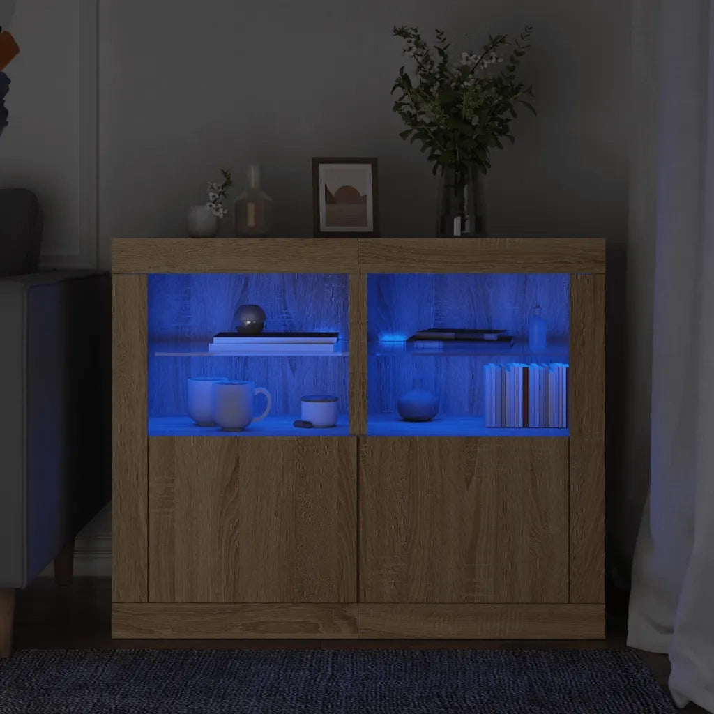 Armadietti con Luci LED 2pz Rovere Sonoma in Legno Multistrato 836635