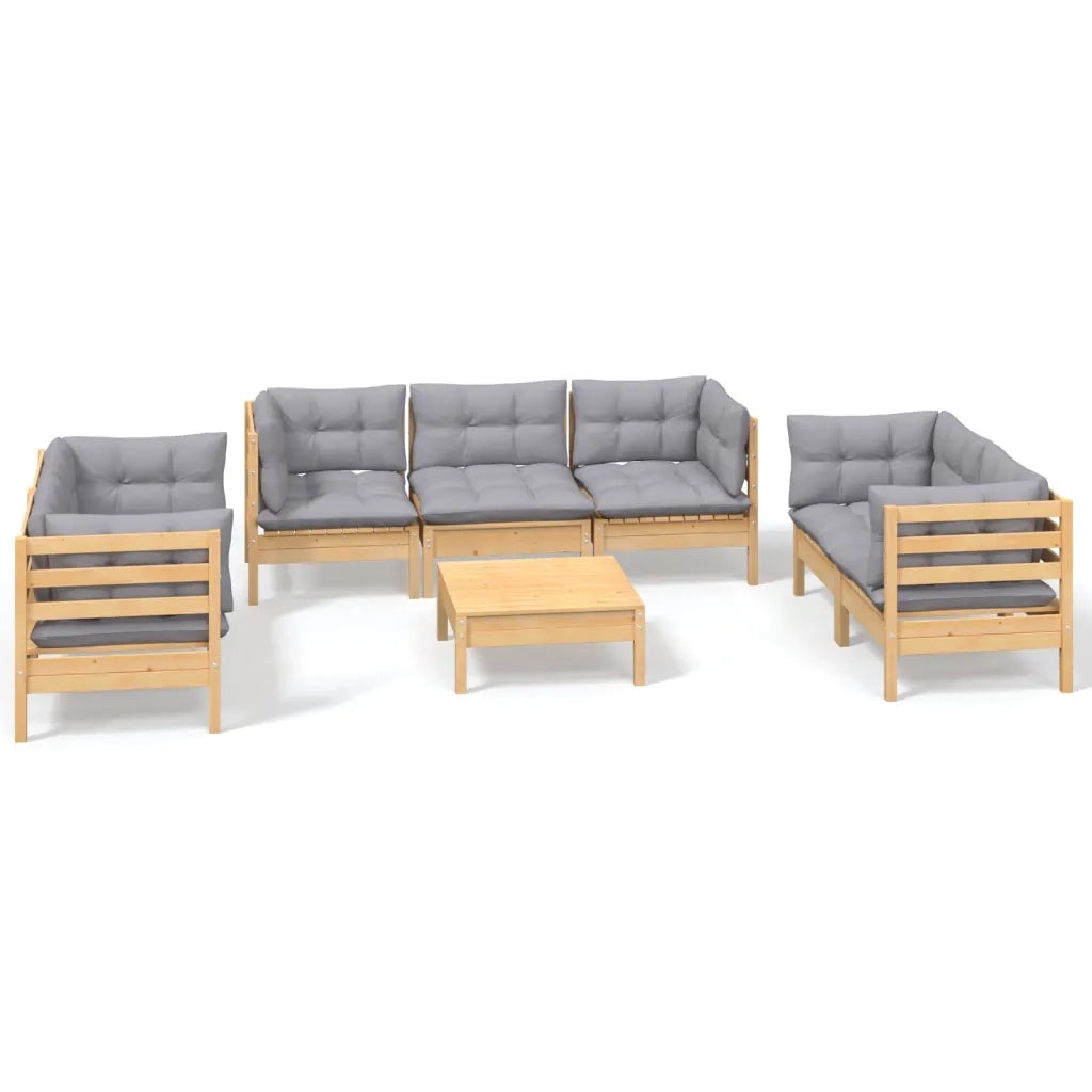 Set Divani da Giardino 8 pz con Cuscini Grigi Massello di Pino 3096261