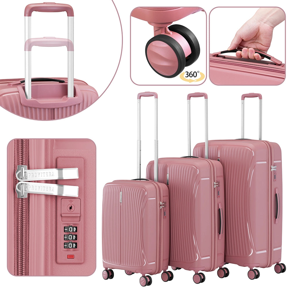 Set 3 Valigie in ABS Rigide Rosa 90-59-38L Ruote Easy Roll e Manico Telescopico