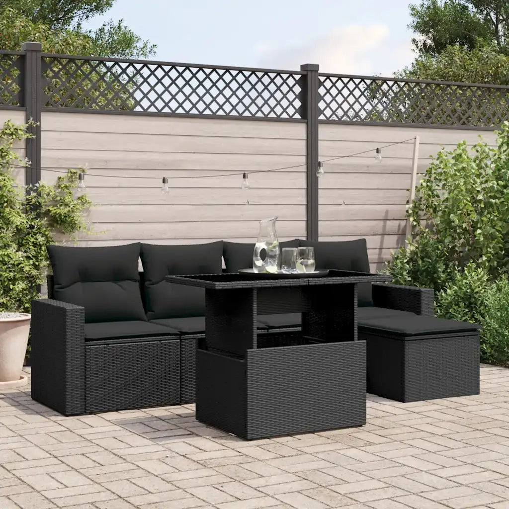 Set Divano da Giardino 6 pz con Cuscini Nero in Polyrattan 3267235