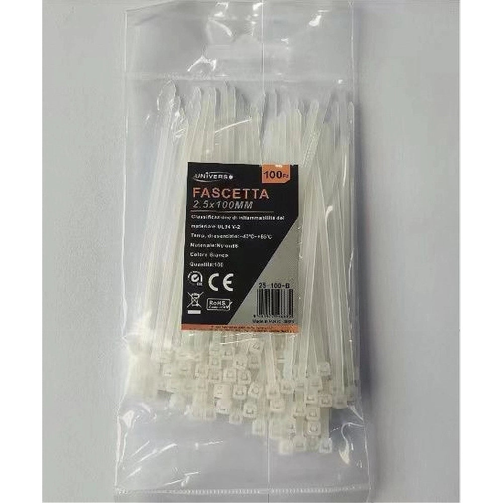 Trade Shop - Set 100 Pz Fascette Serracavo Autobloccanti In Nylon Bianco 2.5mmx100mm 25-100-b -