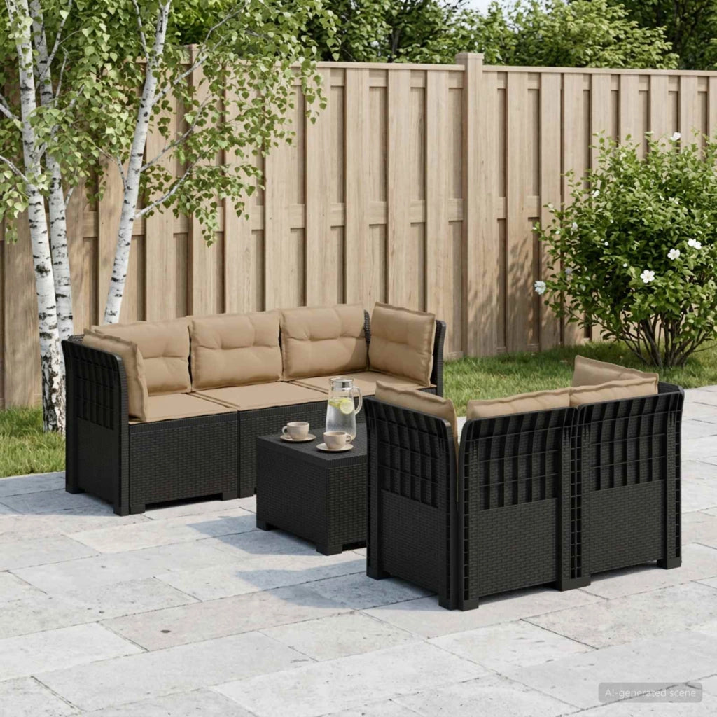 Divano da Giardino 5 Posti con Cuscini Stile Rattan PP 3443908