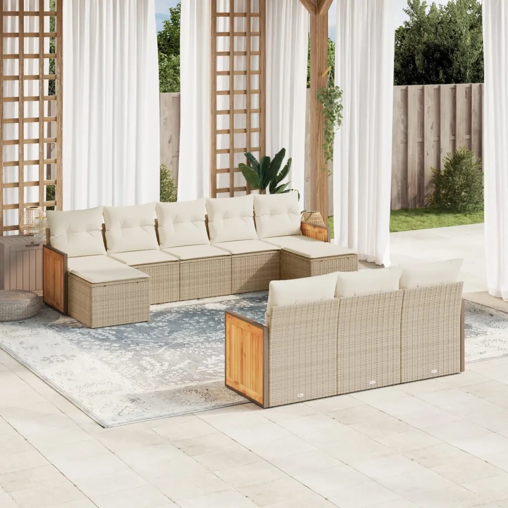 Set Divano da Giardino 10 pz con Cuscini Beige in Polyrattancod mxl 112847