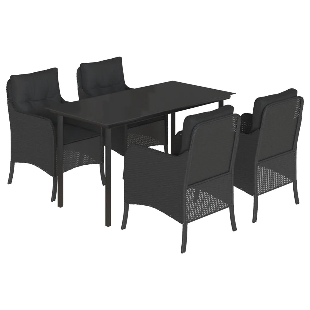 Set da Pranzo da Giardino 5 pz Nero con Cuscini in Polyrattan