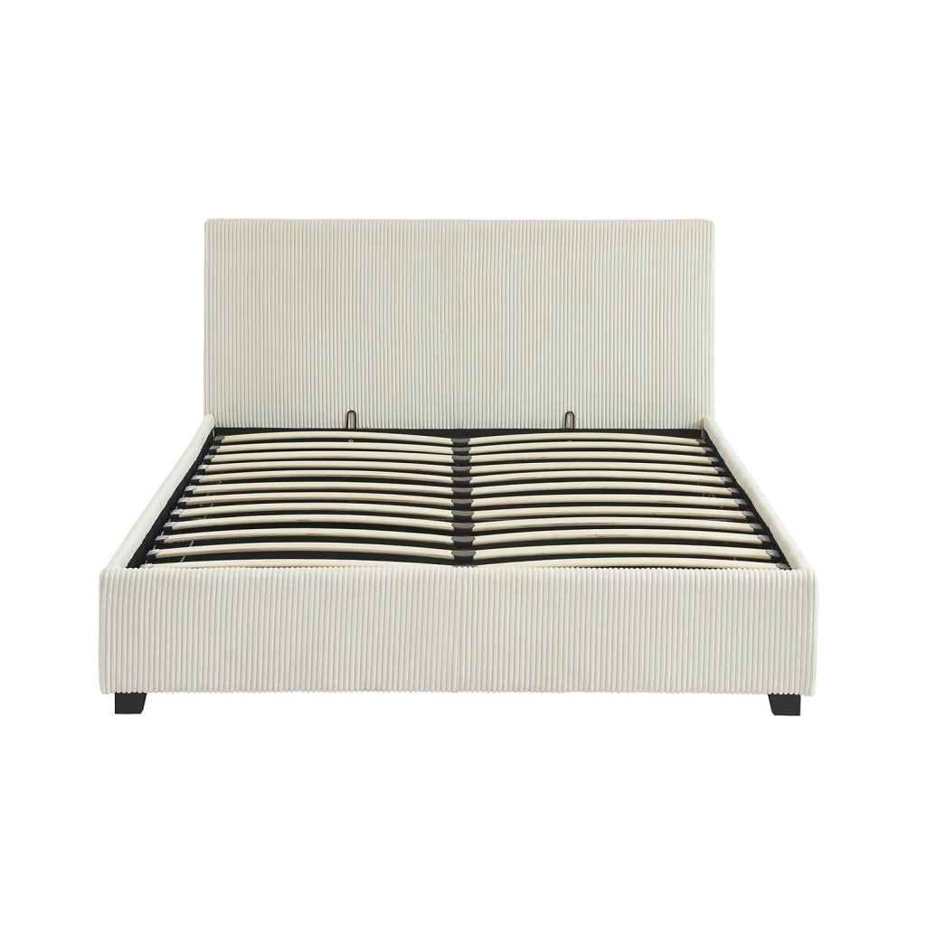 Letto a cassettone con rete a doghe 140x190cm, velluto a coste grosse,