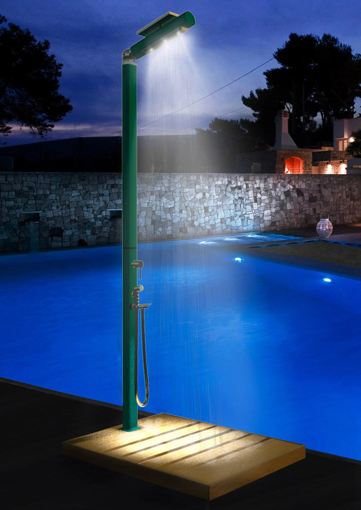 Doccia da Giardino Miscelatore e Doccetta Mobile con LED Arkema Quick Ottanio Lucido Metallizzato