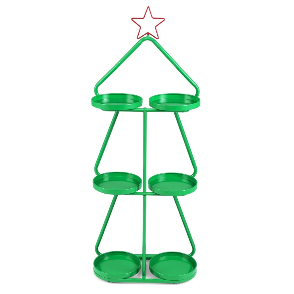 Supporto per piante di natale a forma di alberocon stella rossa e vassoi per stoccaggio, Supporto per decorazioni festive
