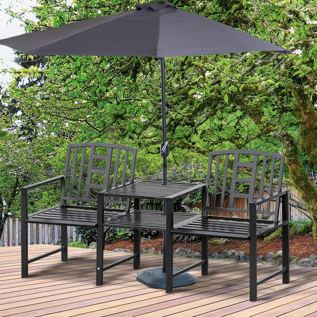 Panchina da Giardino con Tavolino 2 Posti ¨C zephmum ¨C Nero 165x56x85.5cm