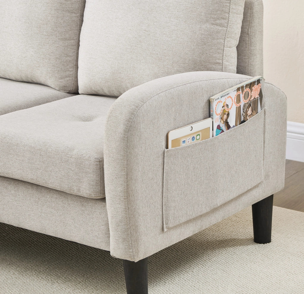 Divano ad angolo reversibile 3 posti con chaise longue modulare in tessuto Beige Grigio e Bianco 166 × 118 × 77 cm
