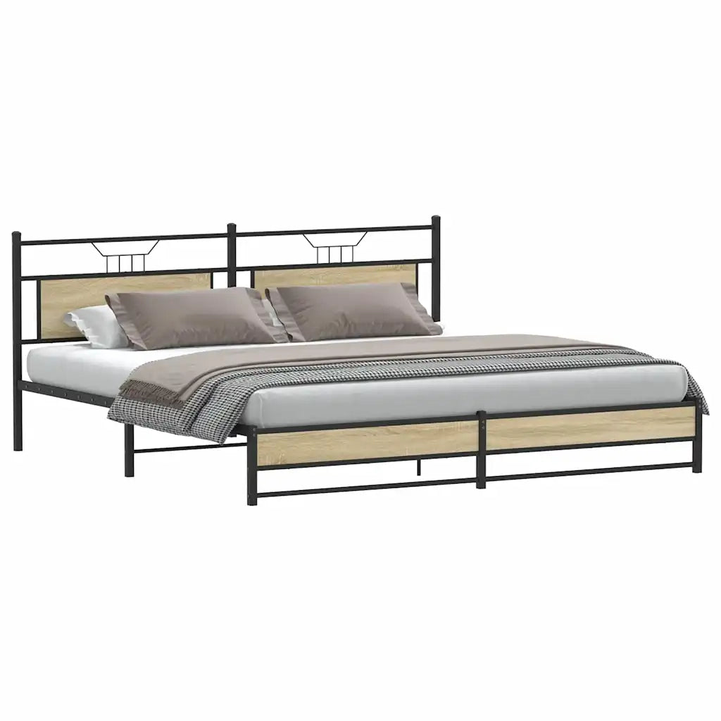 Letto matrimoniale | Letto per adulti | Giroletto senza Materaso in Metallo Rovere Sonoma 200x200 cm