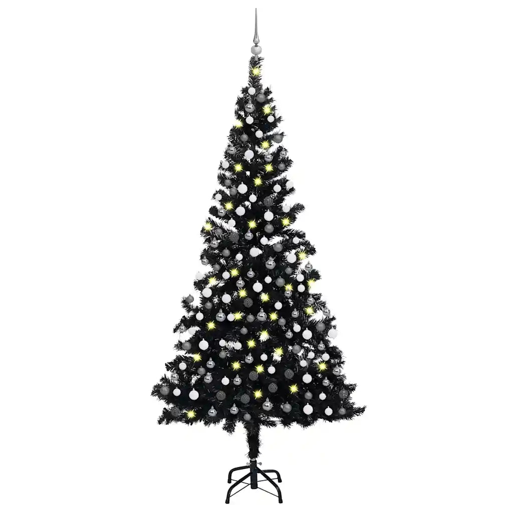 Set Albero Natale Artificiale con LED e Palline Nero 210 cm PVC  cod mxl 27833