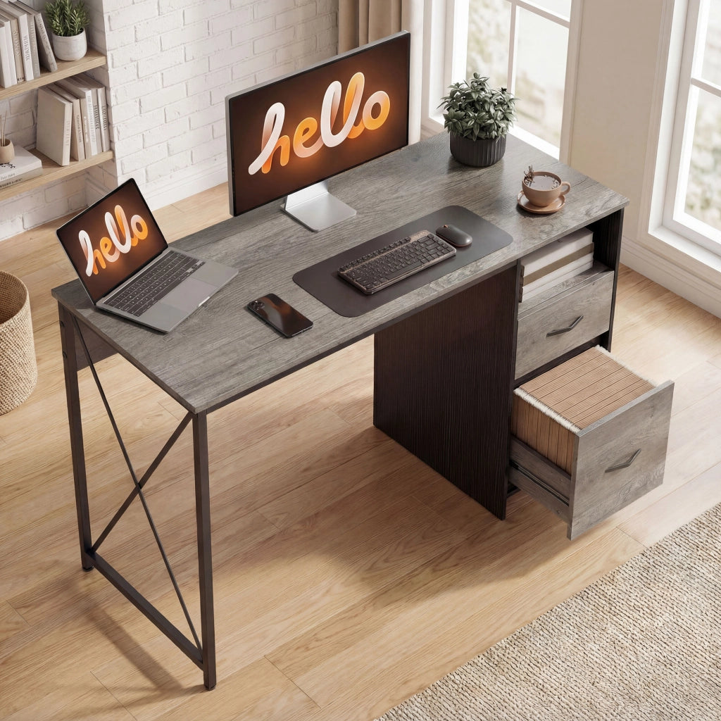Scrivania da Ufficio con 2 Cassetti ¨C zephmum ¨C Grigio 120x50x75 cm
