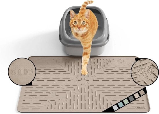 Pavimento per letame di gatto - 60 x 40 cm, Impermeabile, Senza BPA, Facile da pulire (Beige)