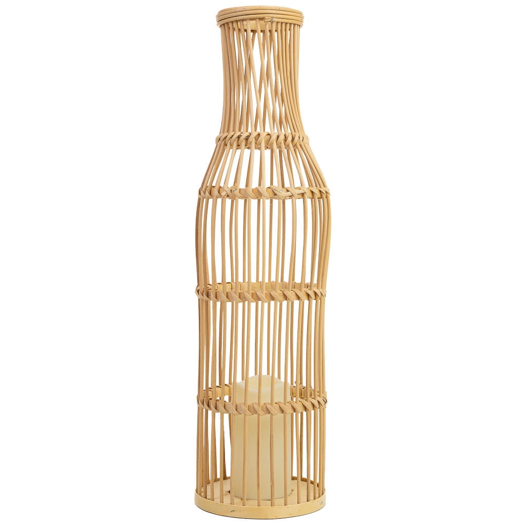 Vaso in rattan intrecciato con candela a batteria D16x59,5h cm