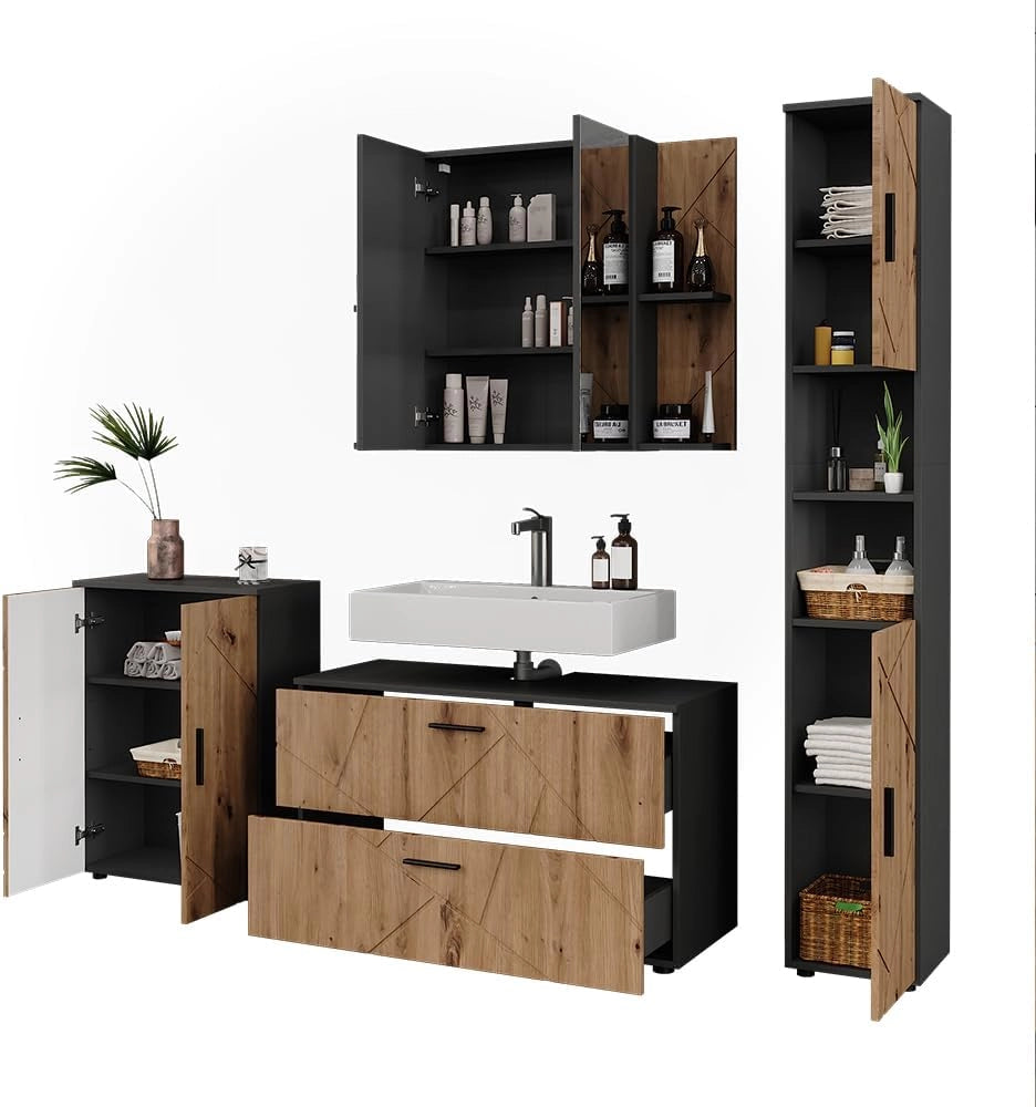 Set di mobili da bagno Irma, Antracite/Artisan, 4 parti