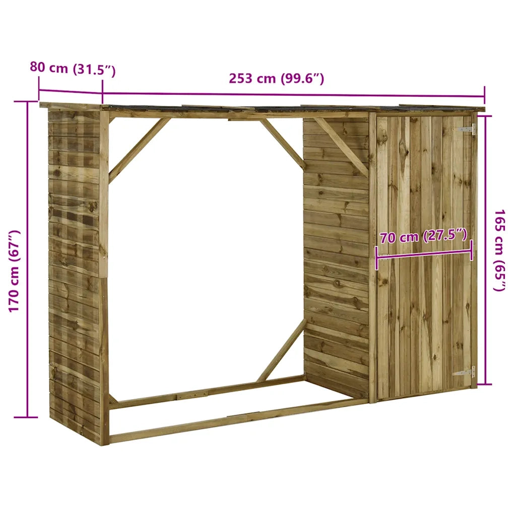 Capanno per Attrezzi e Legna Giardino in Pino 253x80x170cm 45137