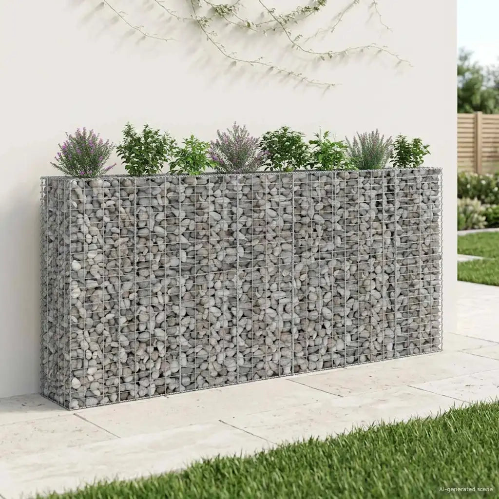 Letto rialzato in gabbione 4 pcs Argento 330 x 50 x 150 cm