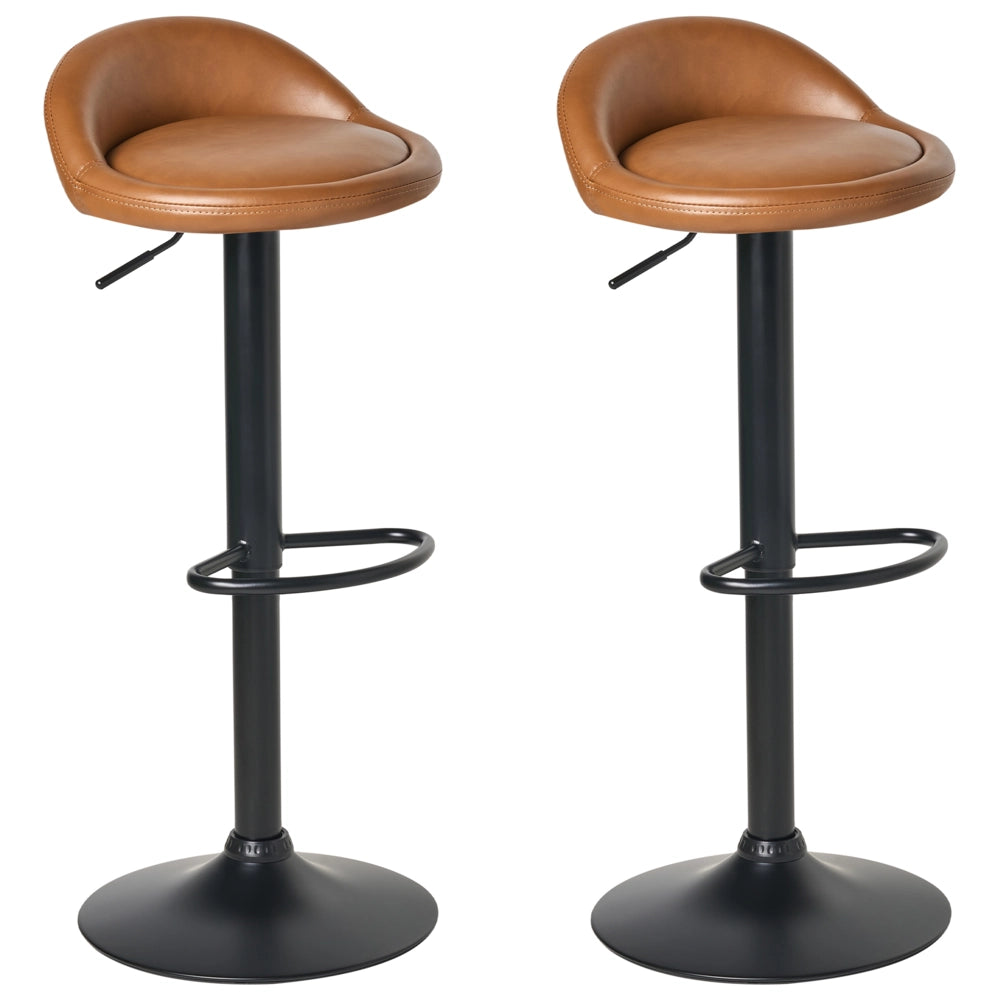 Set di 2 sedie da bar marrone rivestito in ecopelle Poggiapiedi nero girevole regolabile in altezza Moderno