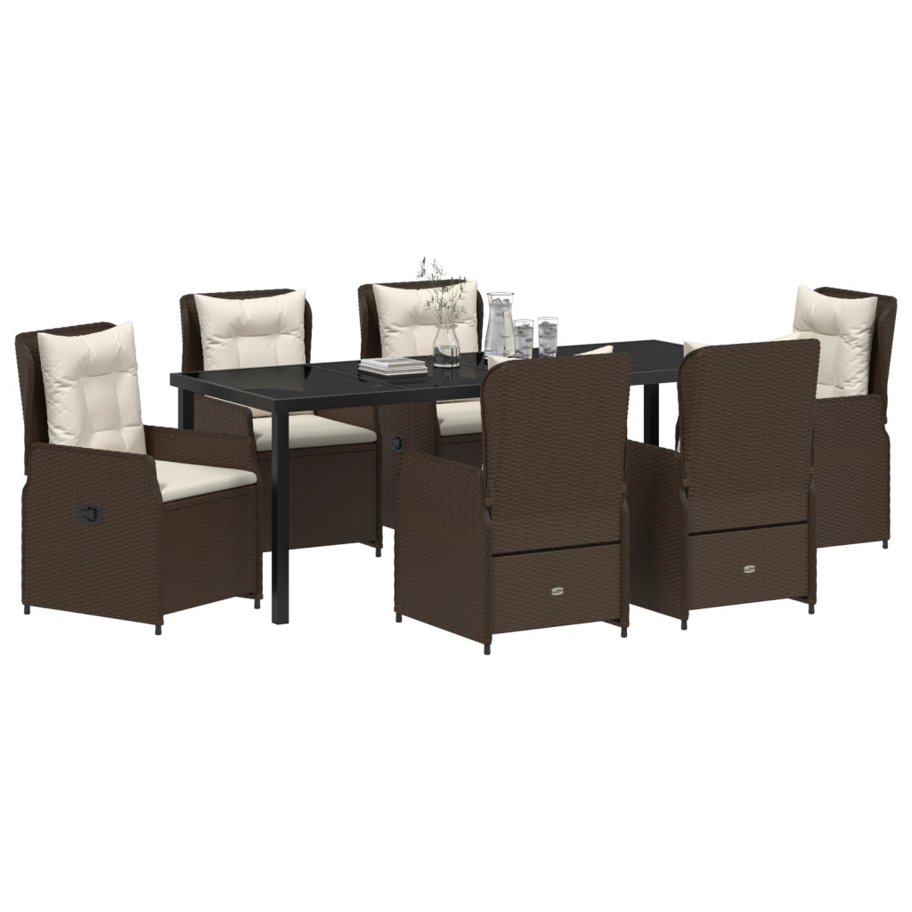 Set da Pranzo da Giardino  da 7 Pezzi Marrone Polyrattan