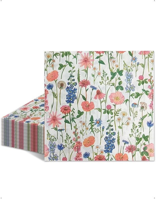 40 Serviette in Telaio di Fiori, 33x33cm Serviette in Carta, Decorazione di Tavola per Festa Primaverile, Fiori di Campo, Serviette per Matrimonio, Compleanno, Pasqua