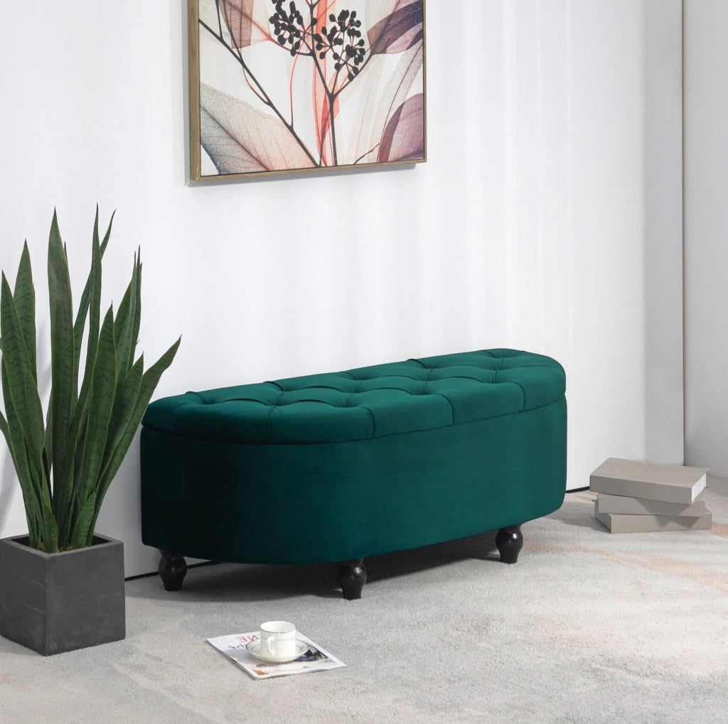 Panca contenitore imbottita verde scuro 120 cm