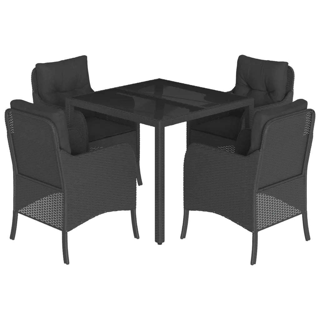 Set da Pranzo da Giardino 5 pz Nero con Cuscini in Polyrattan 3211849