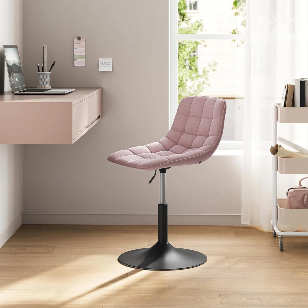 Sgabello da trucco Sedia Alta da Cucina sgabello cucina con Schienale Altezza Regolabile Girevole 360° in Velluto Rosa, 38-49.5cm, BH300rs-1