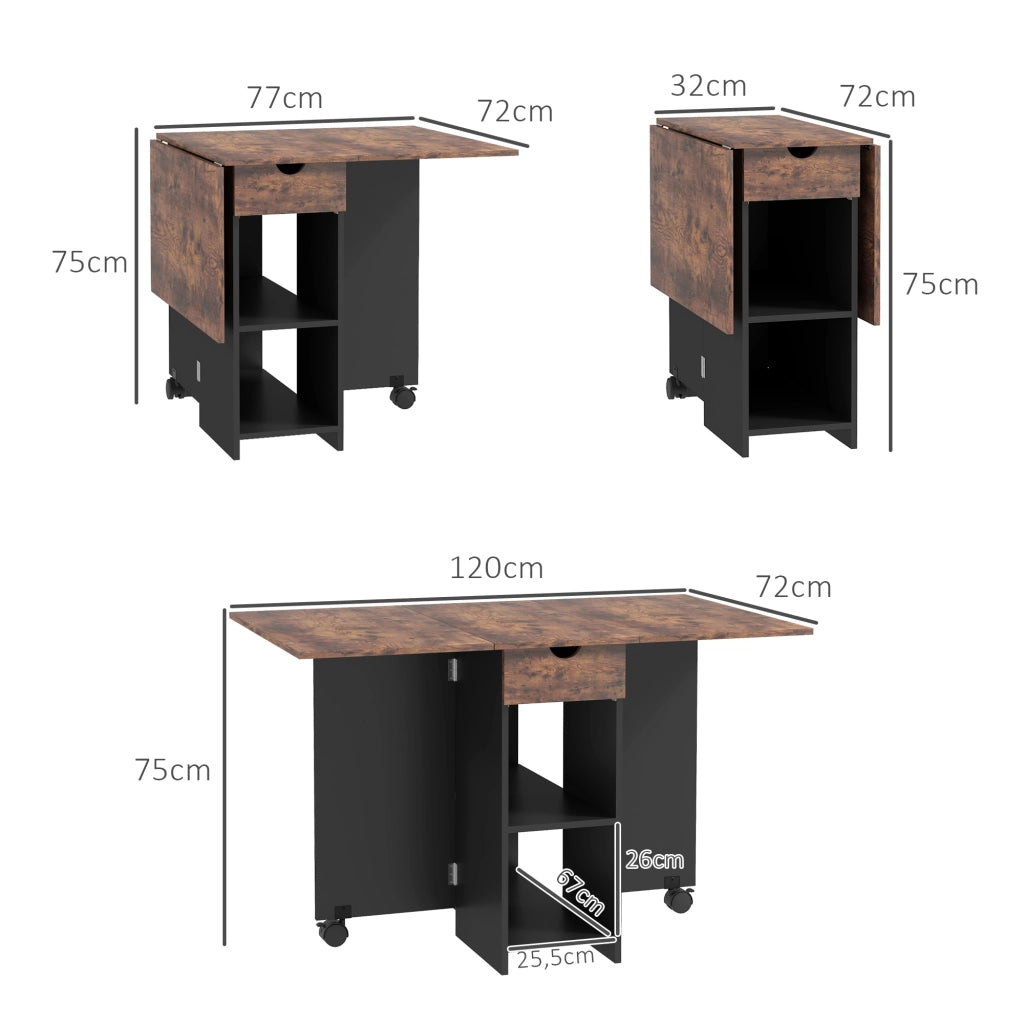 Tavolo da pranzo pieghevole ed estensibile ¨C zephmum ¨C rustico nero 120x72x75 cm