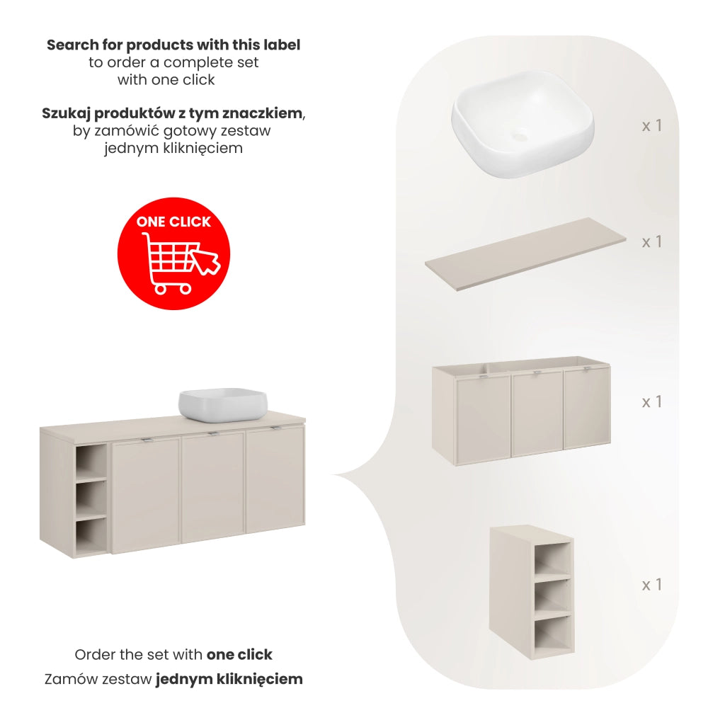 Set mobili bagno 140 cm con piano e lavabo da appoggio Nika Bella Cashmere 140 cm