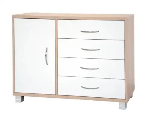 Cassettiera 4 cassetti + 1 anta sonoma+bianco già montato L98 H78 P40