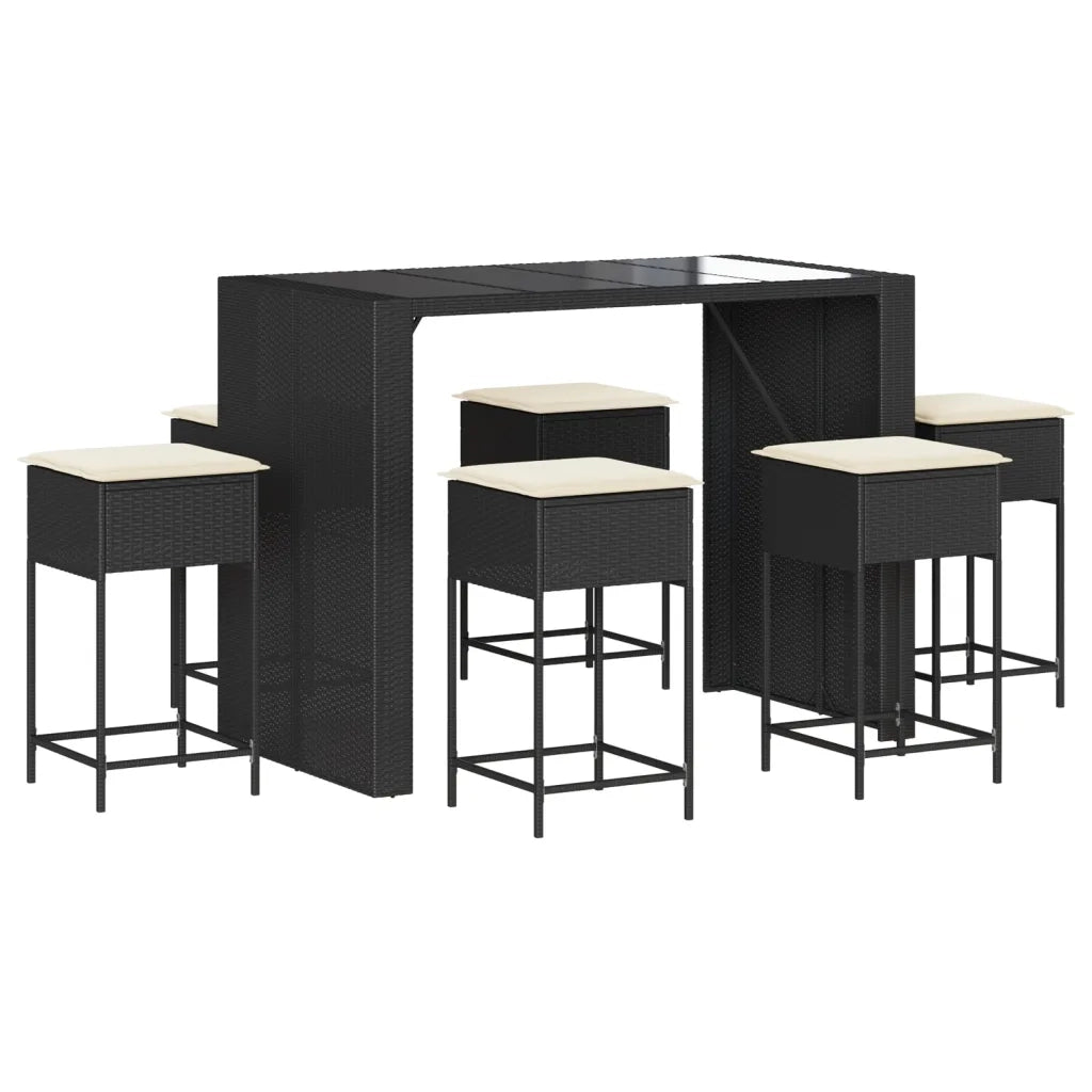 Set Bar da Giardino 7 pz con Cuscini in Polyrattan Nero 3261510