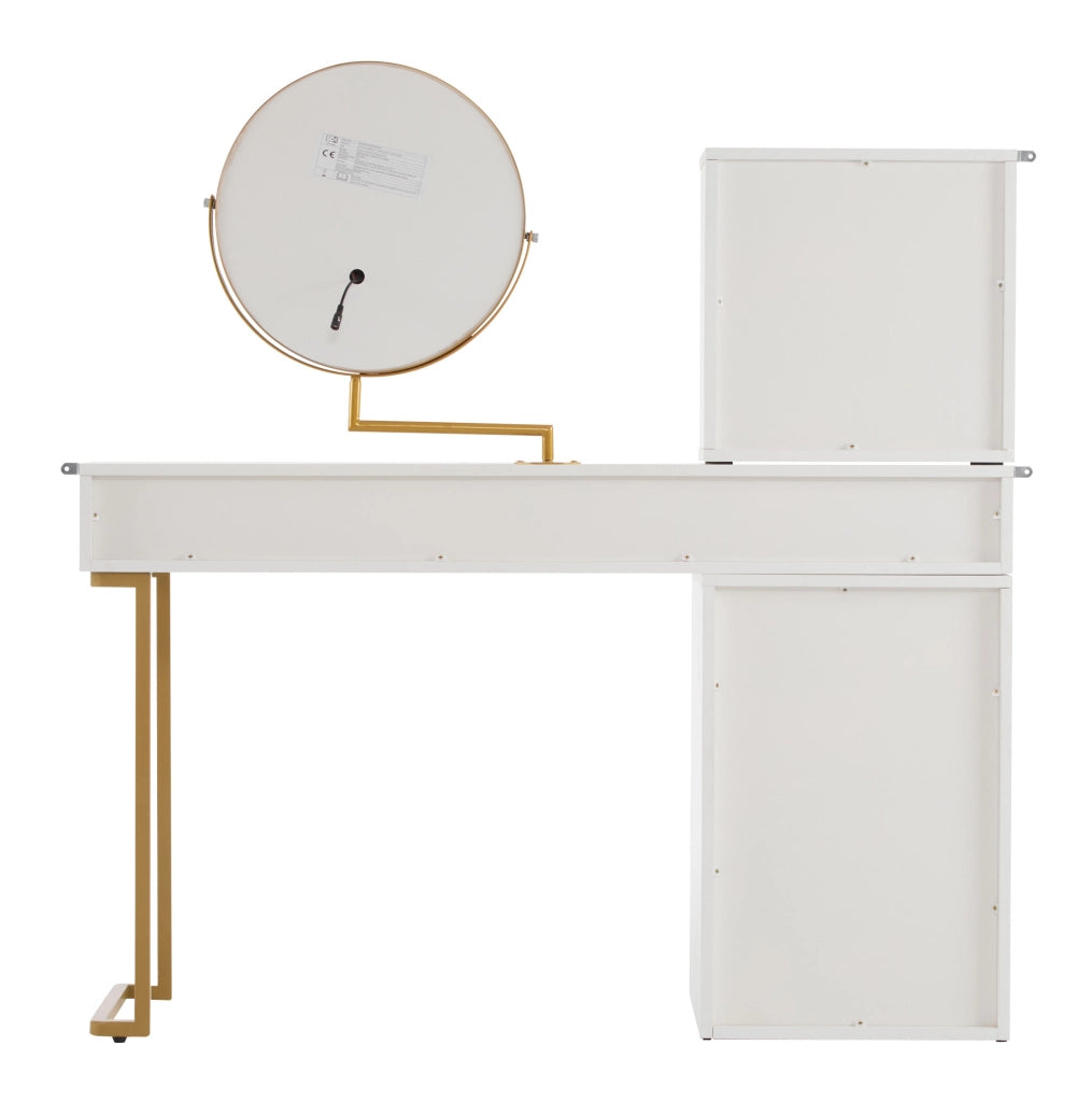 Toeletta con specchio LED bianca e oro 120x45x115 cm