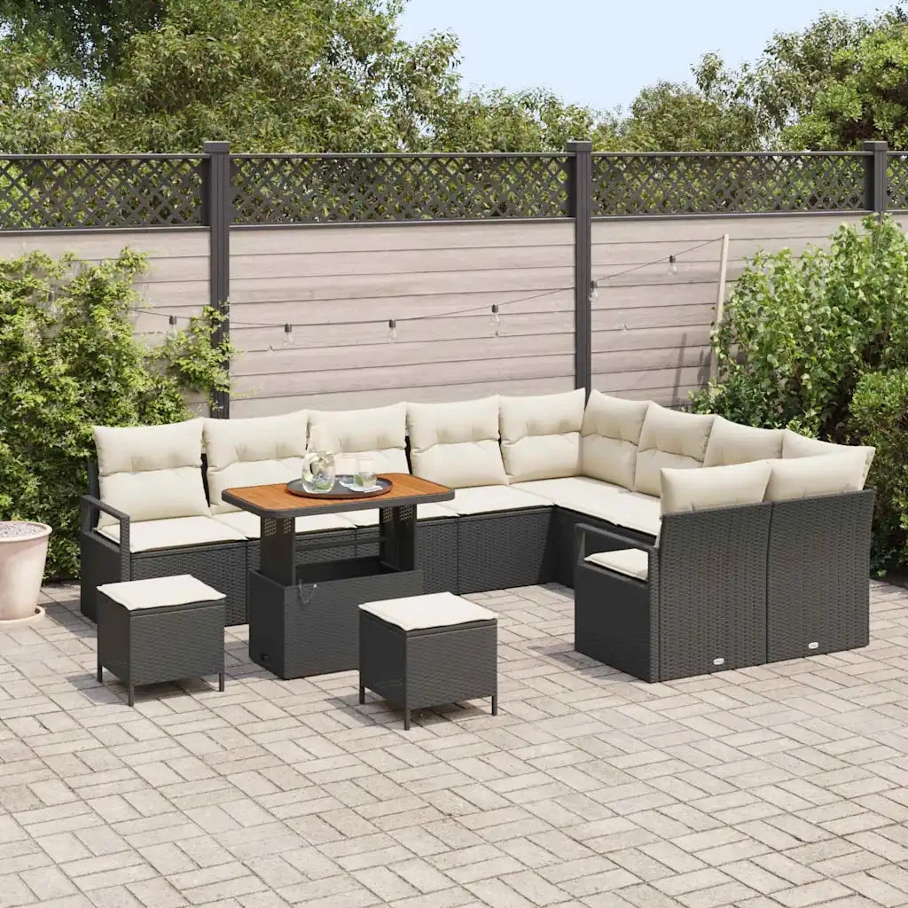 Set Divano da Giardino con cuscino 12 pcs Nero polyrattan 3362565