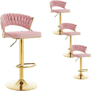Sgabelli da Cucina Set di 4, Sgabelli da Bar Girevoli Altezza Regolabile con Poggiapiedi, Sgabelli Alti con Schienale per Cucina in Velluto, Rosa, BH427rs-4