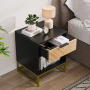 TAVOLINO NOTTE 43x40x55 cm MDF Nero/Naturale con cassetto e vano aperto