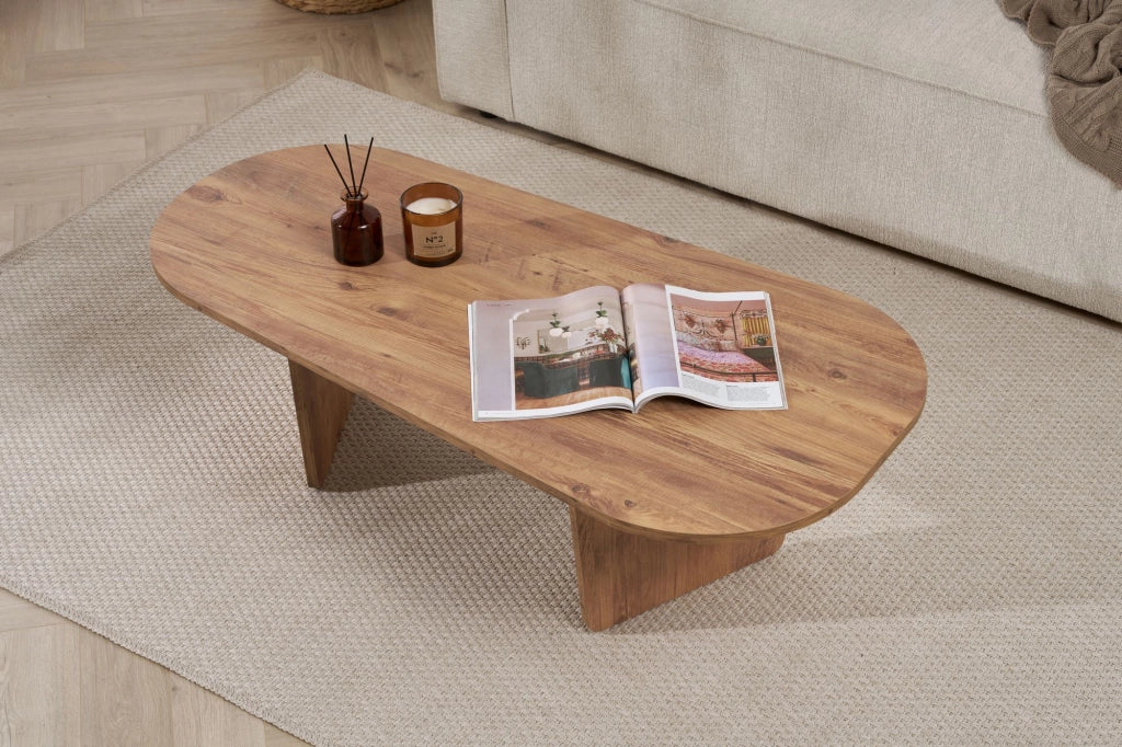 Tavolino da caffè in legno "Ovalis" - 130 x 65 x 40 cm - Pino atlantico