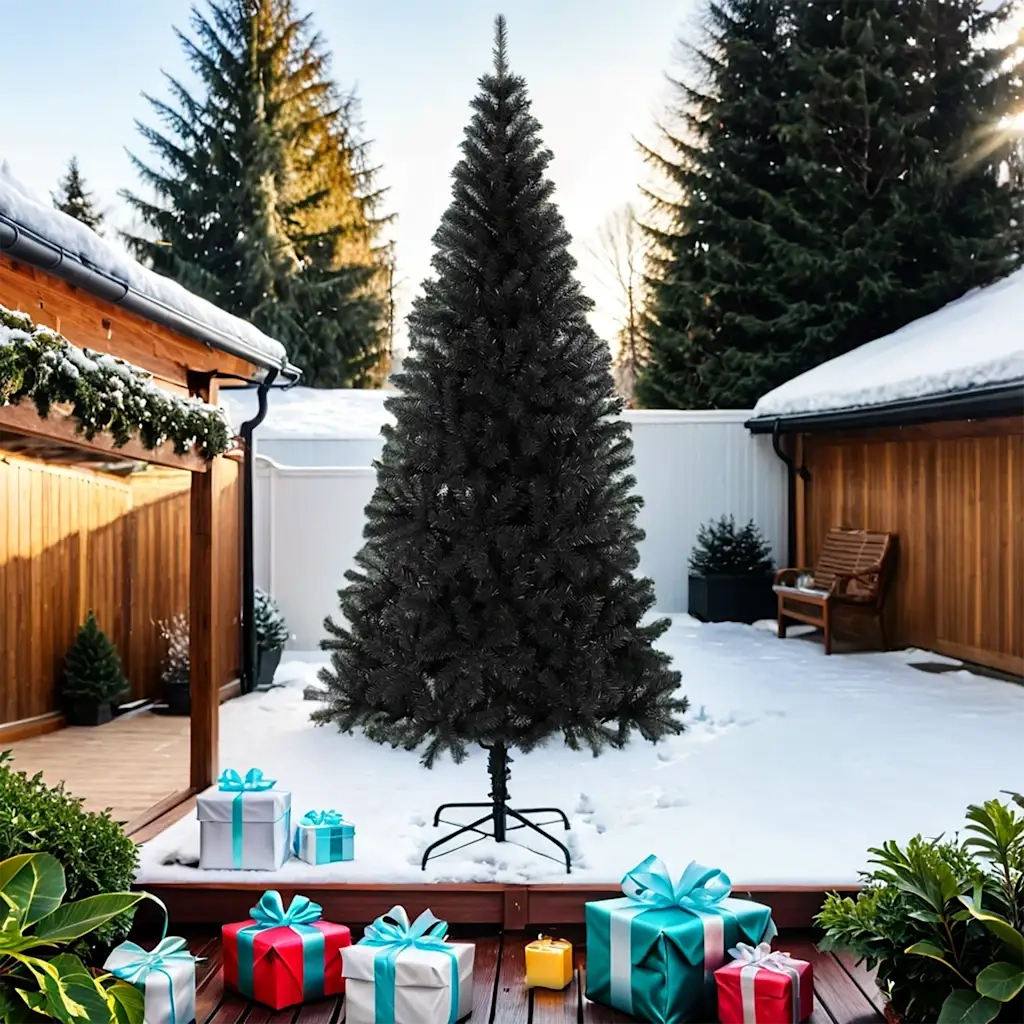 Albero di Natale | Decorazioni natalizie Artificiale Sottile con Base Nero 210 cm PVC