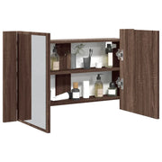 Armadietto Specchio con LED-Mobile bagno con specchio Rovere Marrone 80x12x45cm Acrilico