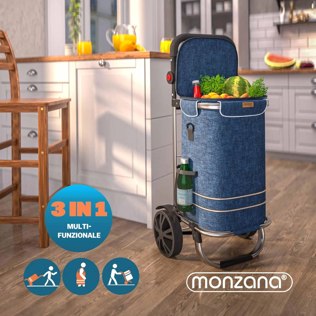 Carrello della Spesa 3in1 56L fino a 50 kg Borsa Pieghevole Rimovibile Carrellino Portaspesa Trolley Blu