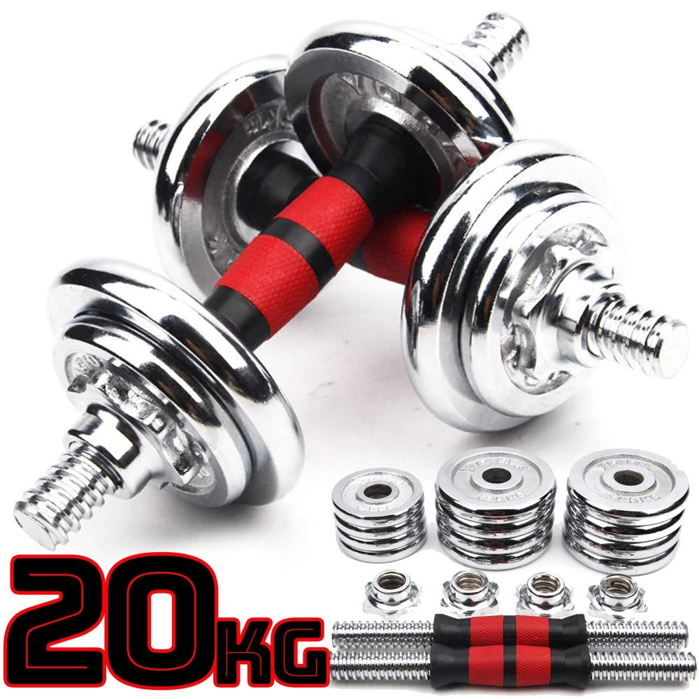 Trade Shop - Set Manubri Componibili Pesi Regolabili Palestra Dumbbell In Acciaio 20 Kg Tot -