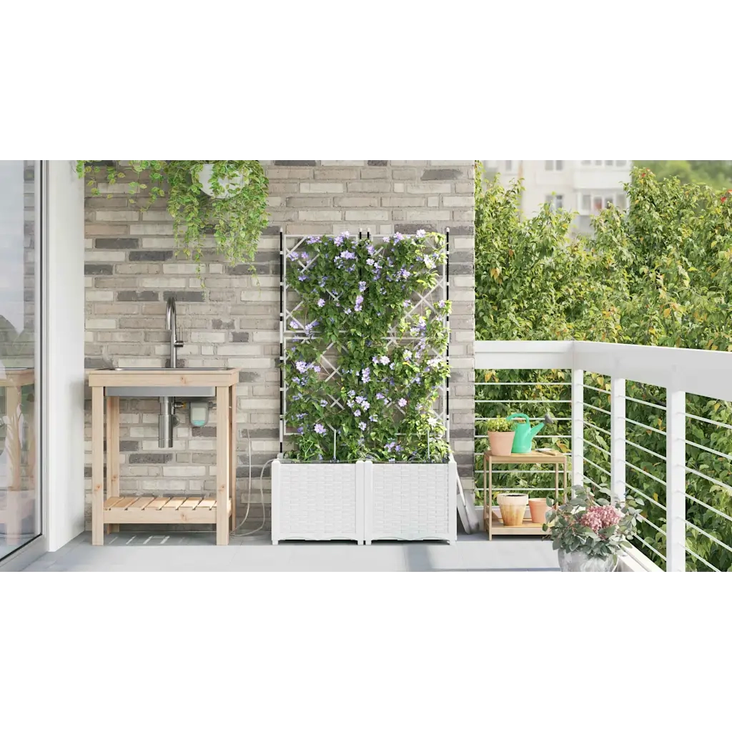 2 pz Fioriere | Cassetta per fiori | Vaso da giardino Bianco 80 x 40 x 142 cm Plastica