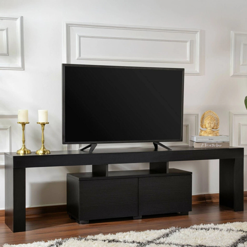 Mobile porta TV Andarna, Credenza da soggiorno, Armadio basso per TV, Base parete attrezzata, 180x31 h50 cm, Nero