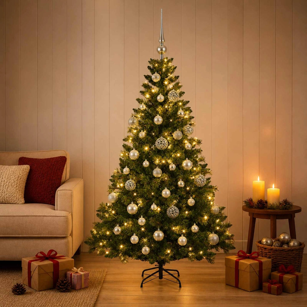 Albero di Natale Artificiale con Palline 120 cm 150 LED 3465961