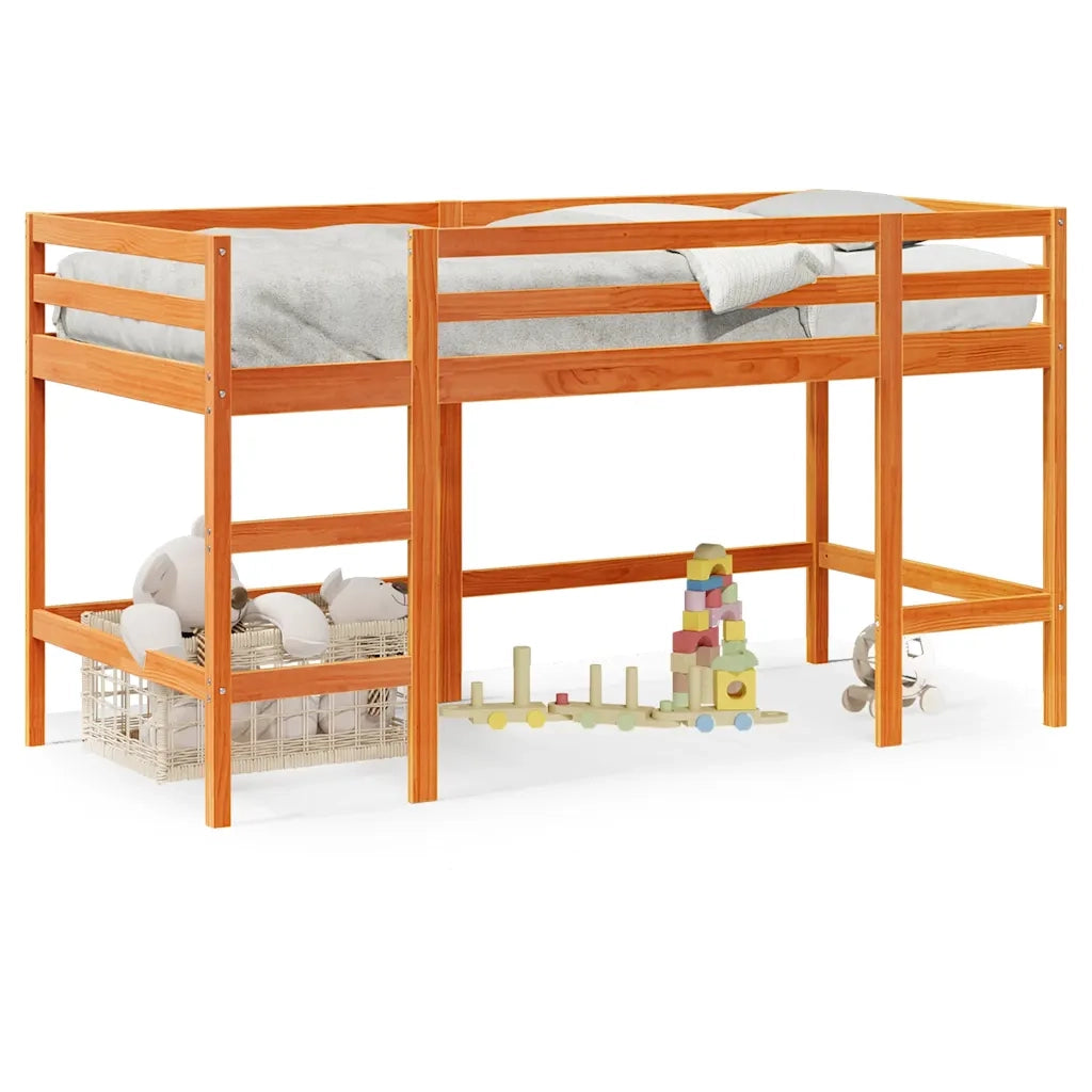 Letto Soppalco con Scala Bambini | Letto Infantile | Lettino Marrone 80x200cm Massello Pino