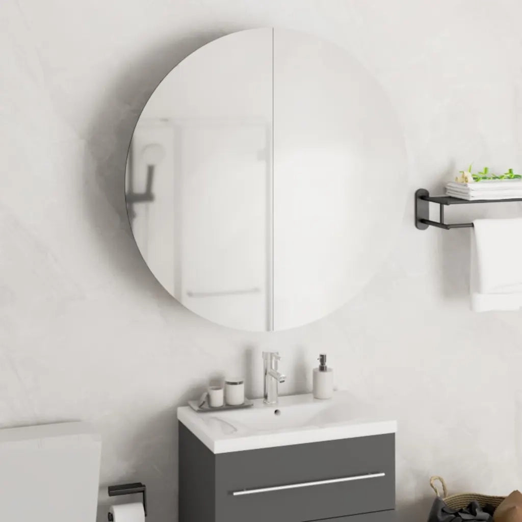 Armadio da Bagno con Specchio Rotondo e LED Rovere 54x54x17,5cmcod mxl 81290