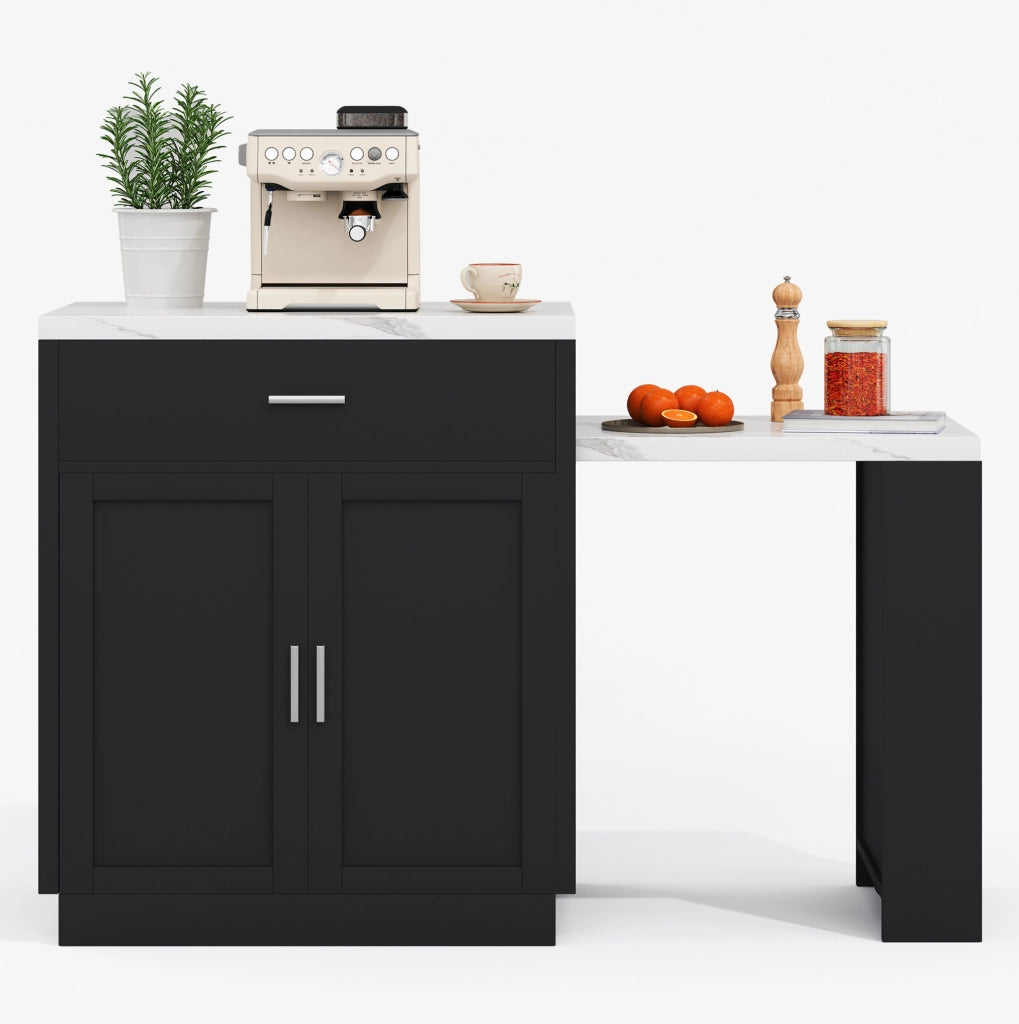 Isola cucina 211x55x89.5 cm con tavolo allungabile per 2-6 persone; MDF; nero