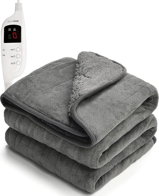 Decongestionatore elettrico - Coperta riscaldata con controller digitale e timer - 9 impostazioni di temperatura - spegnimento automatico - lavabile - misura singola 130 x 160 cm - shearling grigio scuro