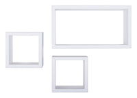 Set 3 Mensole Cubo da Parete Quadrato e Rettangolare in Fibra di Legno Tribù Bianco